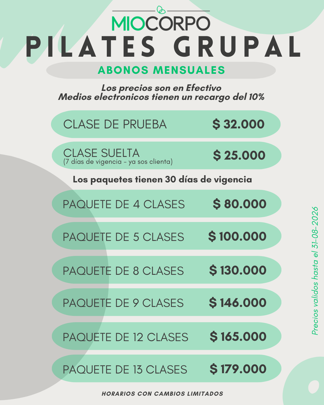 Precios grupales mensuales