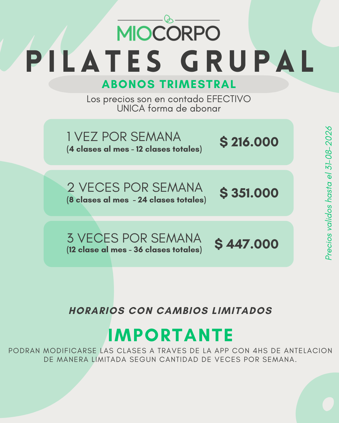 Precios grupales trimestrales