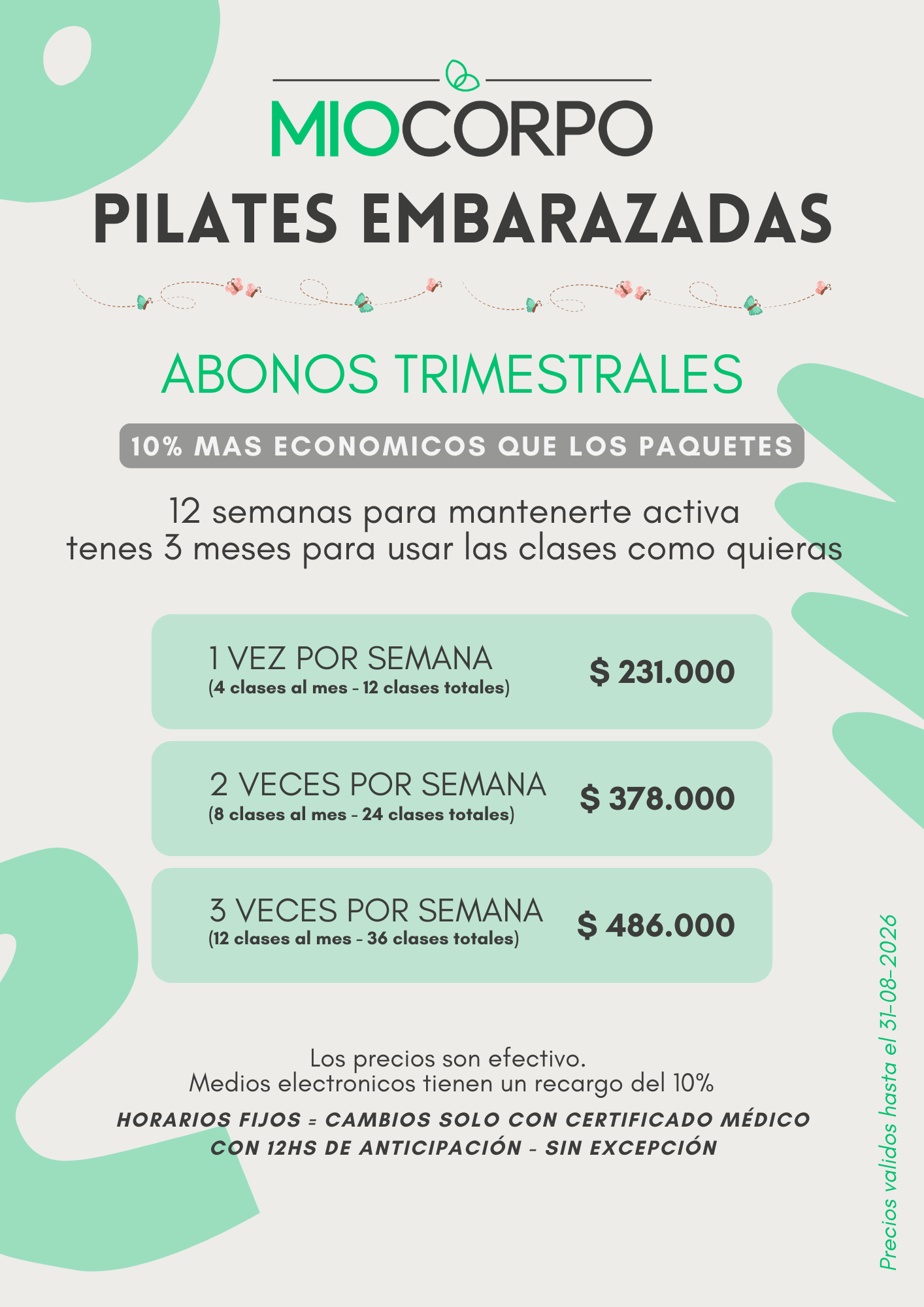Precios embarazadas trimestrales