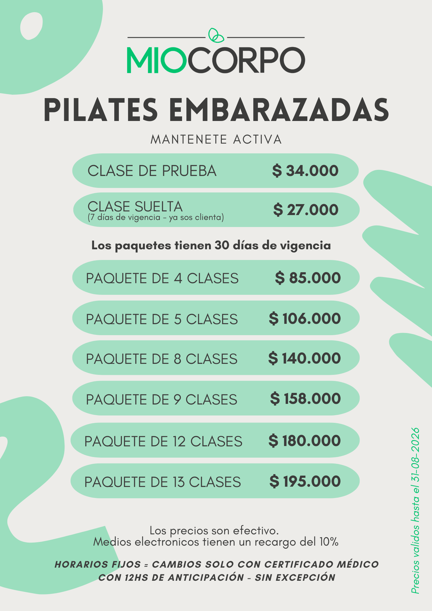 Precios embarazadas mensuales